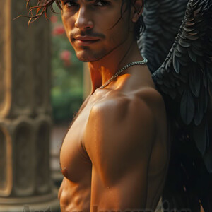In this gallery, AI-generated dark angels handsome fallen angels with massive black and silver wings in gothic atmospheric settings. UHD digital art collection.