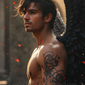 In this gallery, AI-generated dark angels handsome fallen angels with massive black and silver wings in gothic atmospheric settings. UHD digital art collection.