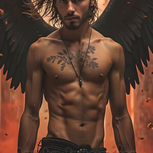 In this gallery, AI-generated dark angels handsome fallen angels with massive black and silver wings in gothic atmospheric settings. UHD digital art collection.