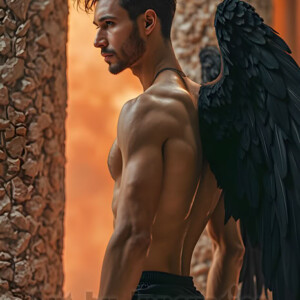 In this gallery, AI-generated dark angels handsome fallen angels with massive black and silver wings in gothic atmospheric settings. UHD digital art collection.
