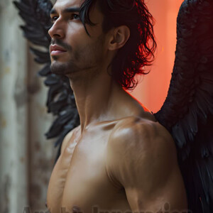 In this gallery, AI-generated dark angels handsome fallen angels with massive black and silver wings in gothic atmospheric settings. UHD digital art collection.