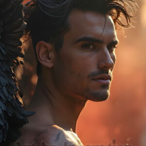 In this gallery, AI-generated dark angels handsome fallen angels with massive black and silver wings in gothic atmospheric settings. UHD digital art collection.