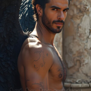 In this gallery, AI-generated dark angels handsome fallen angels with massive black and silver wings in gothic atmospheric settings. UHD digital art collection.