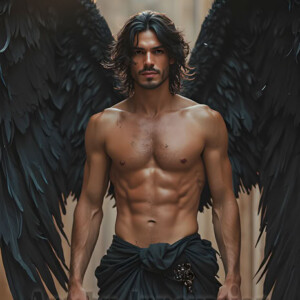 In this gallery, AI-generated dark angels handsome fallen angels with massive black and silver wings in gothic atmospheric settings. UHD digital art collection.