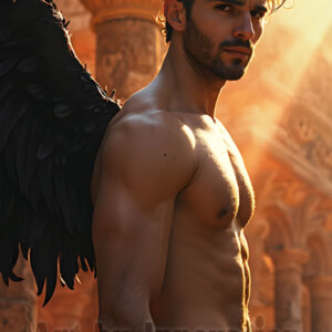 In this gallery, AI-generated dark angels handsome fallen angels with massive black and silver wings in gothic atmospheric settings. UHD digital art collection.