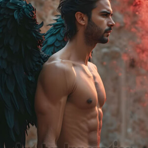 In this gallery, AI-generated dark angels handsome fallen angels with massive black and silver wings in gothic atmospheric settings. UHD digital art collection.