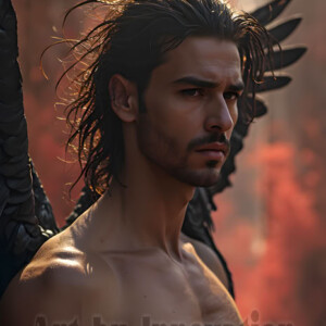 In this gallery, AI-generated dark angels handsome fallen angels with massive black and silver wings in gothic atmospheric settings. UHD digital art collection.