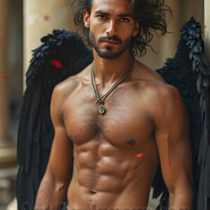 In this gallery, AI-generated dark angels handsome fallen angels with massive black and silver wings in gothic atmospheric settings. UHD digital art collection.