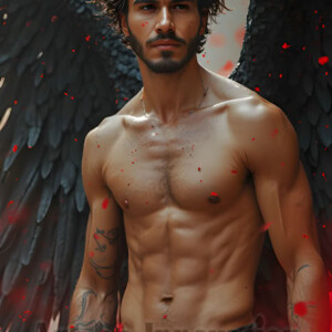 In this gallery, AI-generated dark angels handsome fallen angels with massive black and silver wings in gothic atmospheric settings. UHD digital art collection.