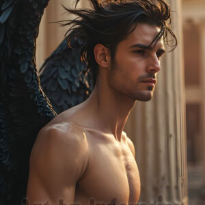 In this gallery, AI-generated dark angels handsome fallen angels with massive black and silver wings in gothic atmospheric settings. UHD digital art collection.