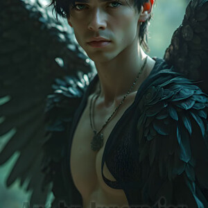 In this gallery, AI-generated dark angels handsome fallen angels with massive black and silver wings in gothic atmospheric settings. UHD digital art collection.