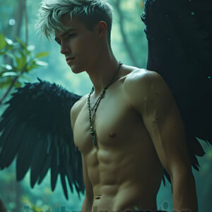 In this gallery, AI-generated dark angels handsome fallen angels with massive black and silver wings in gothic atmospheric settings. UHD digital art collection.