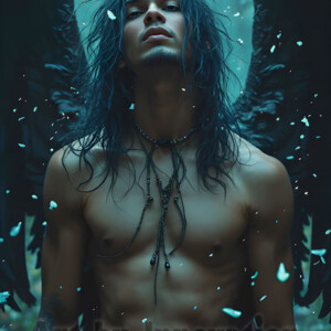 In this gallery, AI-generated dark angels handsome fallen angels with massive black and silver wings in gothic atmospheric settings. UHD digital art collection.