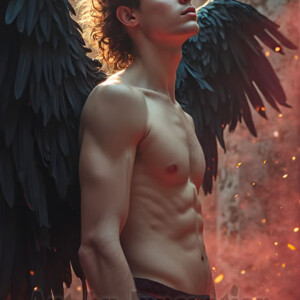 In this gallery, AI-generated dark angels handsome fallen angels with massive black and silver wings in gothic atmospheric settings. UHD digital art collection.