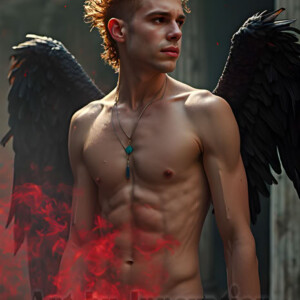 In this gallery, AI-generated dark angels handsome fallen angels with massive black and silver wings in gothic atmospheric settings. UHD digital art collection.