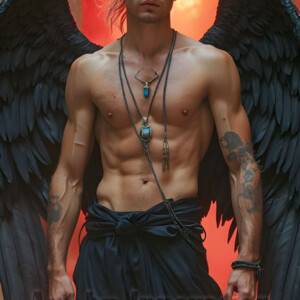 In this gallery, AI-generated dark angels handsome fallen angels with massive black and silver wings in gothic atmospheric settings. UHD digital art collection.