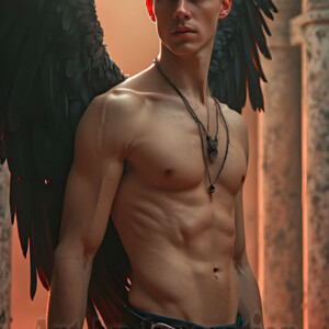 In this gallery, AI-generated dark angels handsome fallen angels with massive black and silver wings in gothic atmospheric settings. UHD digital art collection.