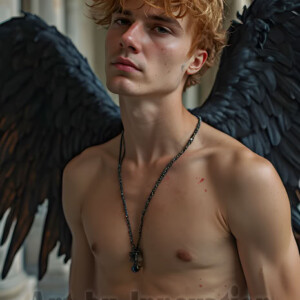 In this gallery, AI-generated dark angels handsome fallen angels with massive black and silver wings in gothic atmospheric settings. UHD digital art collection.