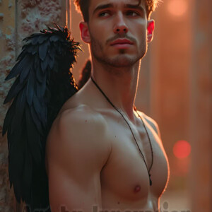 In this gallery, AI-generated dark angels handsome fallen angels with massive black and silver wings in gothic atmospheric settings. UHD digital art collection.