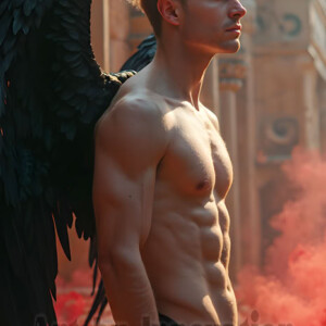 In this gallery, AI-generated dark angels handsome fallen angels with massive black and silver wings in gothic atmospheric settings. UHD digital art collection.