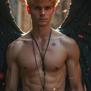 In this gallery, AI-generated dark angels handsome fallen angels with massive black and silver wings in gothic atmospheric settings. UHD digital art collection.