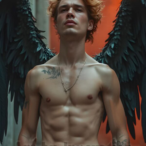 In this gallery, AI-generated dark angels handsome fallen angels with massive black and silver wings in gothic atmospheric settings. UHD digital art collection.