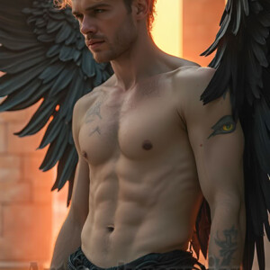In this gallery, AI-generated dark angels handsome fallen angels with massive black and silver wings in gothic atmospheric settings. UHD digital art collection.