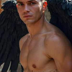 In this gallery, AI-generated dark angels handsome fallen angels with massive black and silver wings in gothic atmospheric settings. UHD digital art collection.