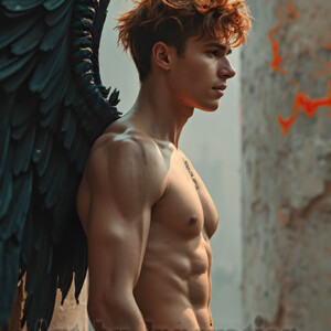 In this gallery, AI-generated dark angels handsome fallen angels with massive black and silver wings in gothic atmospheric settings. UHD digital art collection.