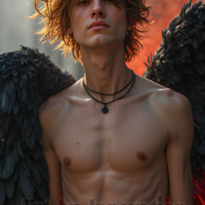 In this gallery, AI-generated dark angels handsome fallen angels with massive black and silver wings in gothic atmospheric settings. UHD digital art collection.