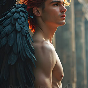 In this gallery, AI-generated dark angels handsome fallen angels with massive black and silver wings in gothic atmospheric settings. UHD digital art collection.