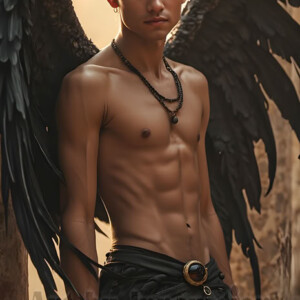 In this gallery, AI-generated dark angels handsome fallen angels with massive black and silver wings in gothic atmospheric settings. UHD digital art collection.