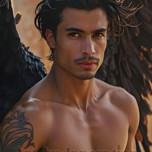 In this gallery, AI-generated dark angels handsome fallen angels with massive black and silver wings in gothic atmospheric settings. UHD digital art collection.