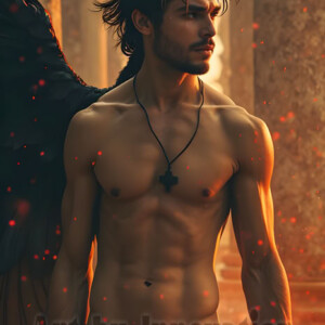 In this gallery, AI-generated dark angels handsome fallen angels with massive black and silver wings in gothic atmospheric settings. UHD digital art collection.