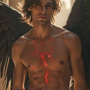 In this gallery, AI-generated dark angels handsome fallen angels with massive black and silver wings in gothic atmospheric settings. UHD digital art collection.