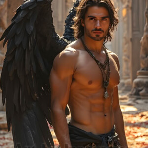 In this gallery, AI-generated dark angels handsome fallen angels with massive black and silver wings in gothic atmospheric settings. UHD digital art collection.