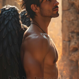 In this gallery, AI-generated dark angels handsome fallen angels with massive black and silver wings in gothic atmospheric settings. UHD digital art collection.