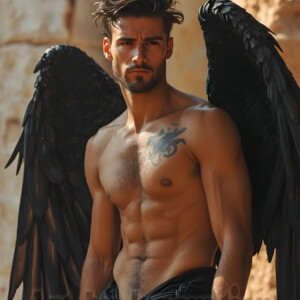 In this gallery, AI-generated dark angels handsome fallen angels with massive black and silver wings in gothic atmospheric settings. UHD digital art collection.