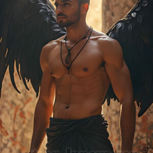 In this gallery, AI-generated dark angels handsome fallen angels with massive black and silver wings in gothic atmospheric settings. UHD digital art collection.