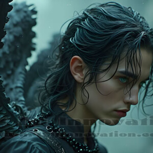 In this gallery, AI-generated dark angels handsome fallen angels with massive black and silver wings in gothic atmospheric settings. UHD digital art collection.