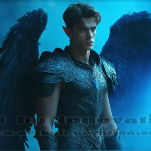 In this gallery, AI-generated dark angels — handsome fallen angels with massive black and silver wings in gothic atmospheric settings. UHD digital art collection.