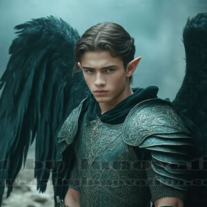 In this gallery, AI-generated dark angels — handsome fallen angels with massive black and silver wings in gothic atmospheric settings. UHD digital art collection.