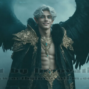 In this gallery, AI-generated dark angels — handsome fallen angels with massive black and silver wings in gothic atmospheric settings. UHD digital art collection.