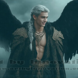 In this gallery, AI-generated dark angels — handsome fallen angels with massive black and silver wings in gothic atmospheric settings. UHD digital art collection.