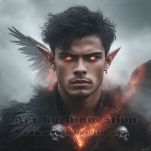 In this gallery, AI-generated dark angels — handsome fallen angels with massive black and silver wings in gothic atmospheric settings. UHD digital art collection.