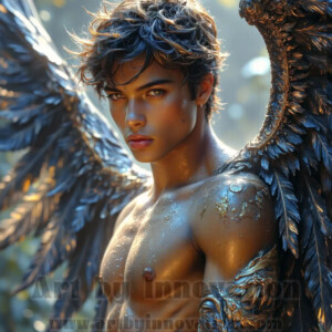 In this gallery, AI-generated dark angels — handsome fallen angels with massive black and silver wings in gothic atmospheric settings. UHD digital art collection.