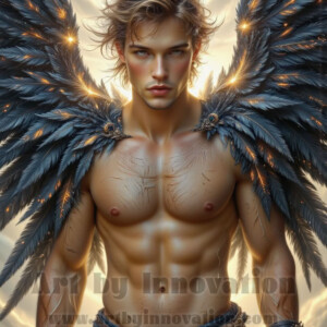 In this gallery, AI-generated dark angels — handsome fallen angels with massive black and silver wings in gothic atmospheric settings. UHD digital art collection.