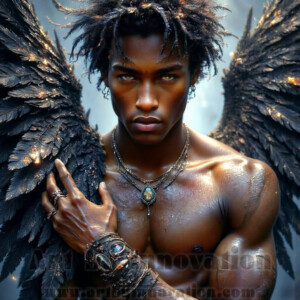 In this gallery, AI-generated dark angels — handsome fallen angels with massive black and silver wings in gothic atmospheric settings. UHD digital art collection.