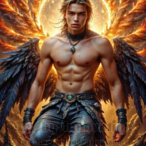 In this gallery, AI-generated dark angels — handsome fallen angels with massive black and silver wings in gothic atmospheric settings. UHD digital art collection.