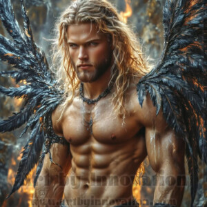 In this gallery, AI-generated dark angels — handsome fallen angels with massive black and silver wings in gothic atmospheric settings. UHD digital art collection.